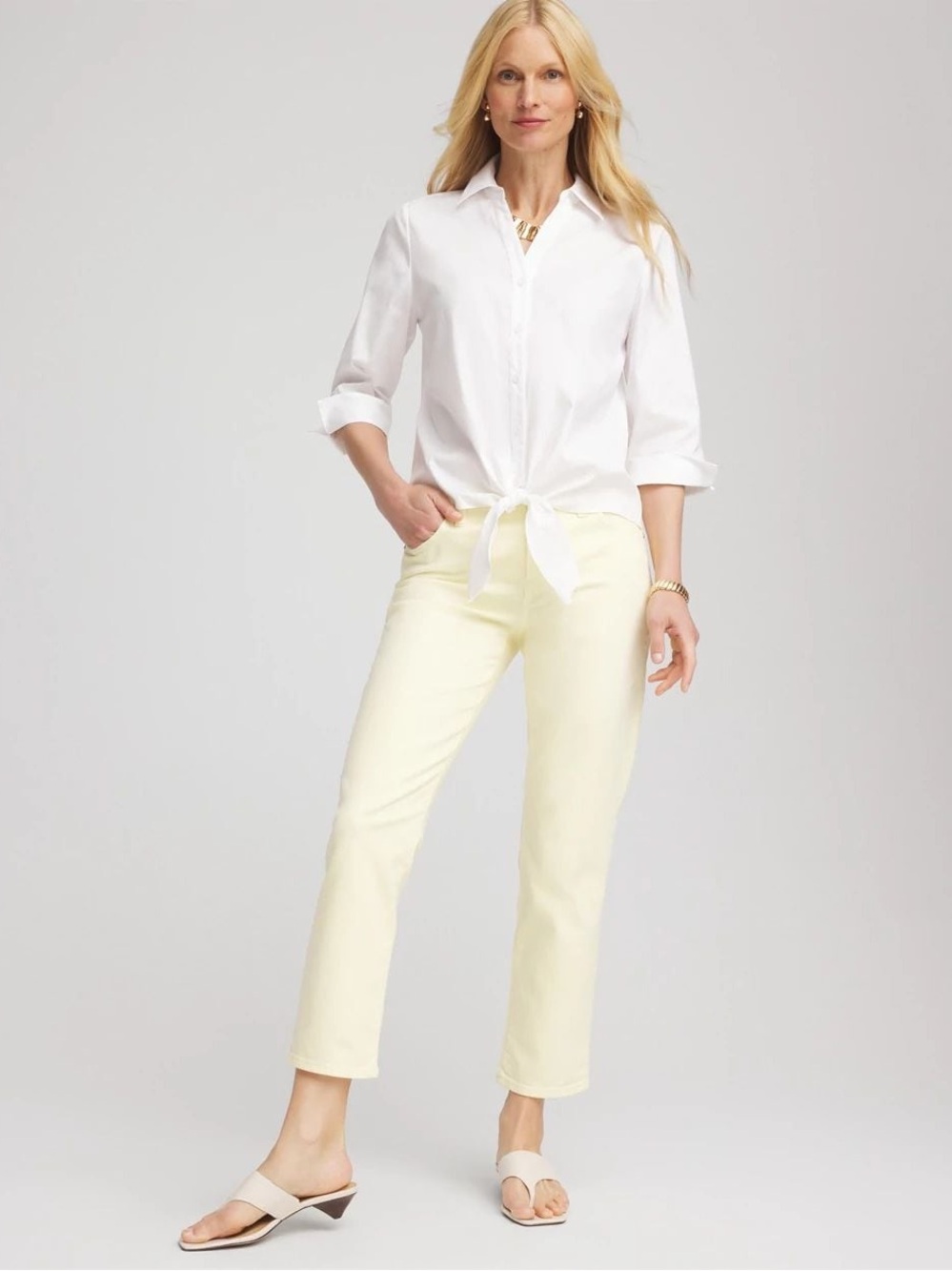 Chico’s Platinum So Slimming Girlfriend Slim Cropped Jeans Yellow Size 8 (1)